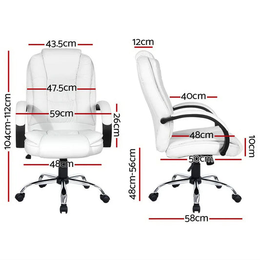Artiss Executive Office Chair Leather Tilt White - Mekamart Australia