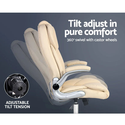 Artiss Executive Office Chair Leather Tilt Beige - Mekamart Australia