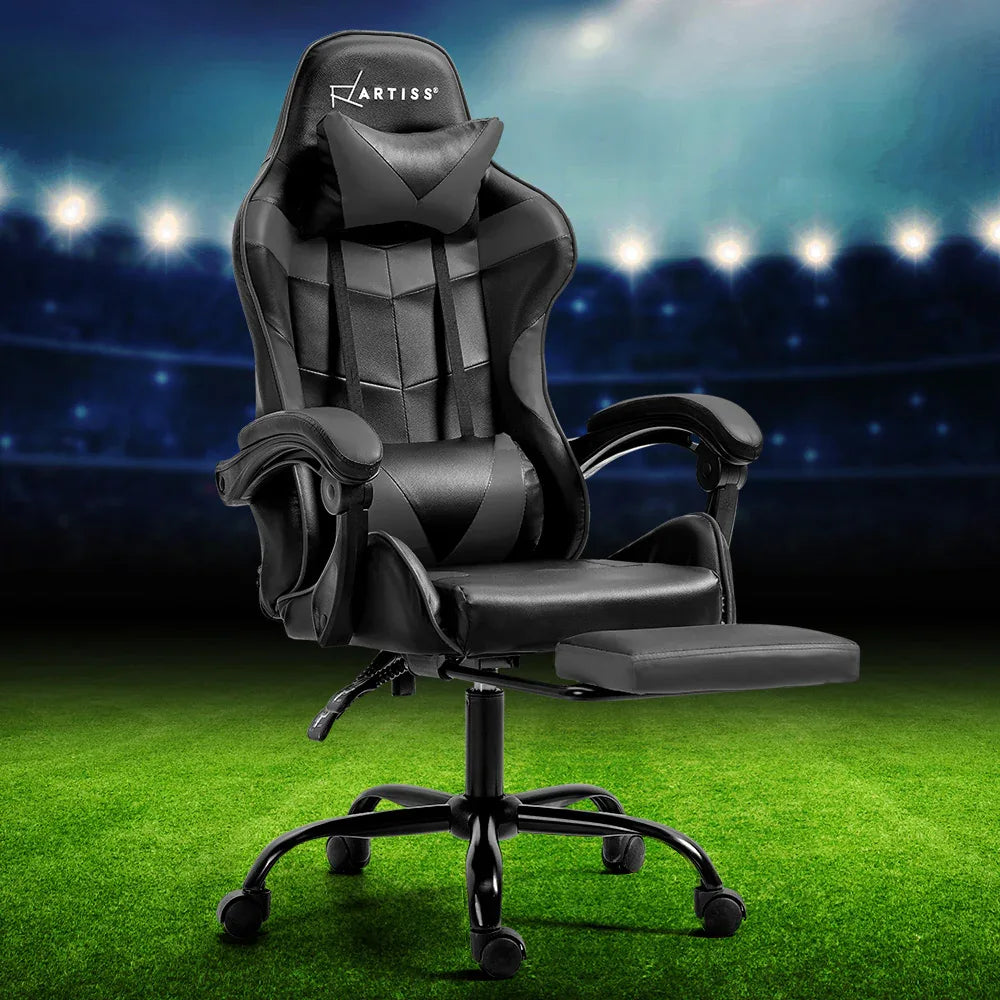 Artiss Gaming Office Chair Executive Computer Leather Chairs Footrest Grey - Mekamart Australia
