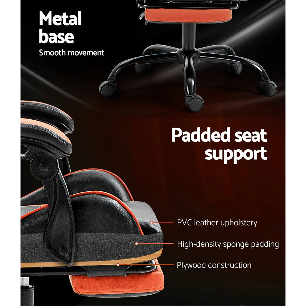 Artiss Gaming Office Chair Executive Computer Leather Chairs Footrest Orange - Mekamart Australia