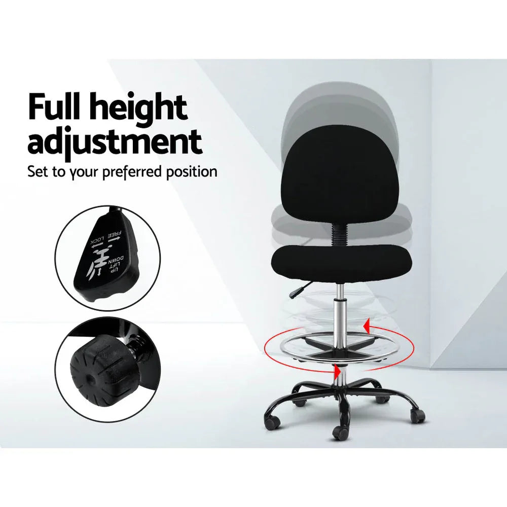 Artiss Office Chair Drafting Stool Fabric Chairs Black - Mekamart Australia