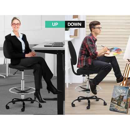 Artiss Office Chair Drafting Stool Fabric Chairs Black - Mekamart Australia
