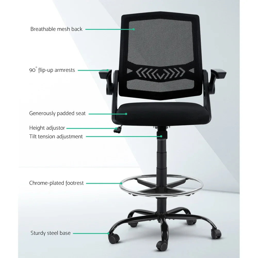 Artiss Office Chair Drafting Stool Mesh Chairs Black - Mekamart Australia