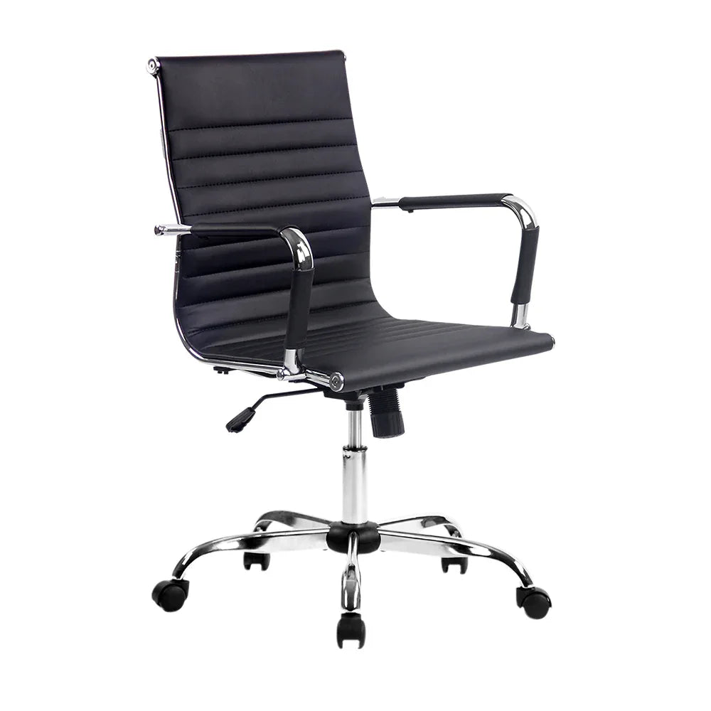 Artiss Office Chair Conference Chairs PU Leather Mid Back Black - Mekamart Australia