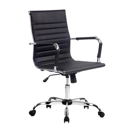 Artiss Office Chair Conference Chairs PU Leather Mid Back Black - Mekamart Australia