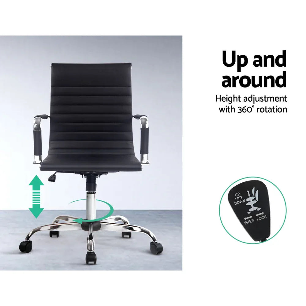 Artiss Office Chair Conference Chairs PU Leather Mid Back Black - Mekamart Australia