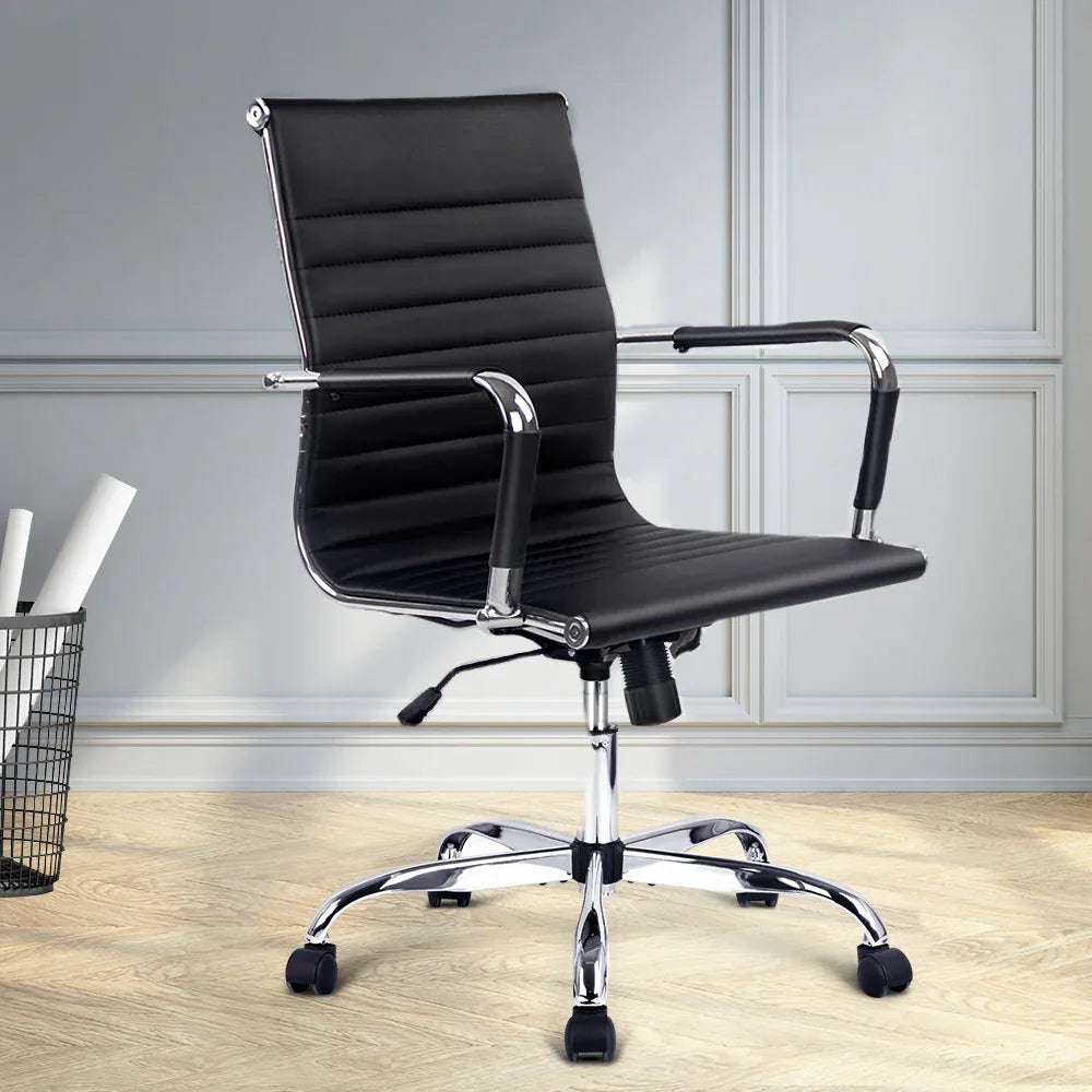Artiss Office Chair Conference Chairs PU Leather Mid Back Black - Mekamart Australia