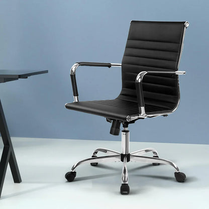 Artiss Office Chair Conference Chairs PU Leather Mid Back Black - Mekamart Australia