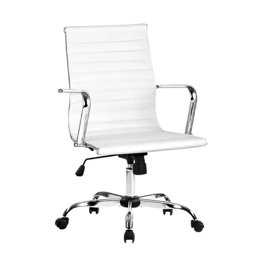 Artiss Office Chair Conference Chairs PU Leather Mid Back White - Mekamart Australia