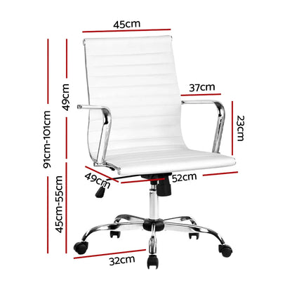 Artiss Office Chair Conference Chairs PU Leather Mid Back White - Mekamart Australia