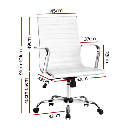 Artiss Office Chair Conference Chairs PU Leather Mid Back White - Mekamart Australia