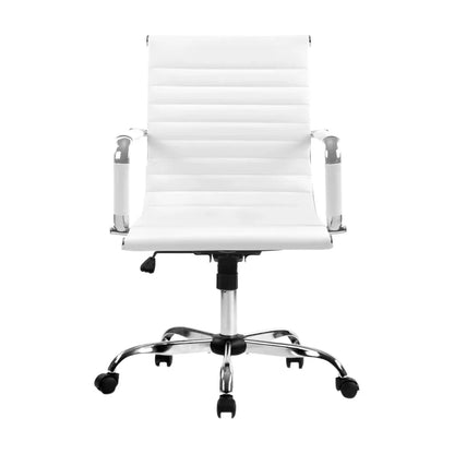 Artiss Office Chair Conference Chairs PU Leather Mid Back White - Mekamart Australia