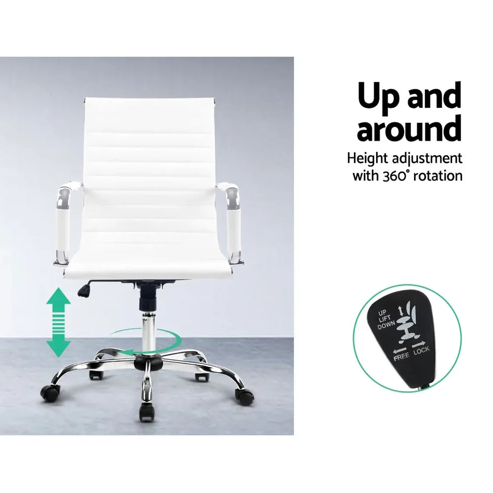 Artiss Office Chair Conference Chairs PU Leather Mid Back White - Mekamart Australia