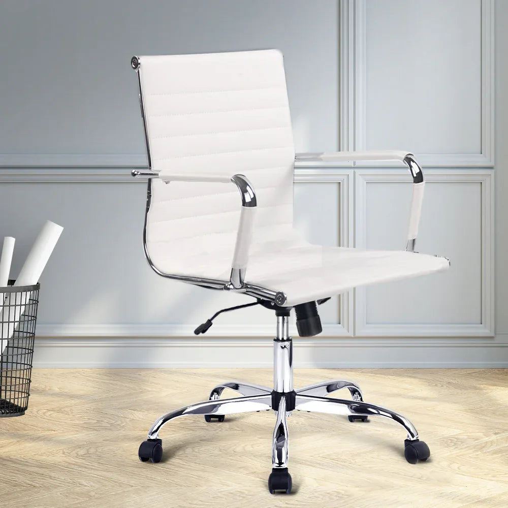 Artiss Office Chair Conference Chairs PU Leather Mid Back White - Mekamart Australia