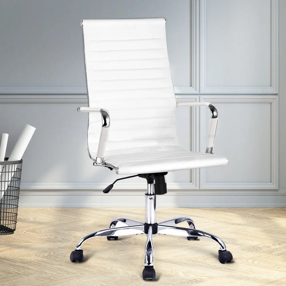 Artiss Office Chair Conference Chairs PU Leather High Back White - Mekamart Australia