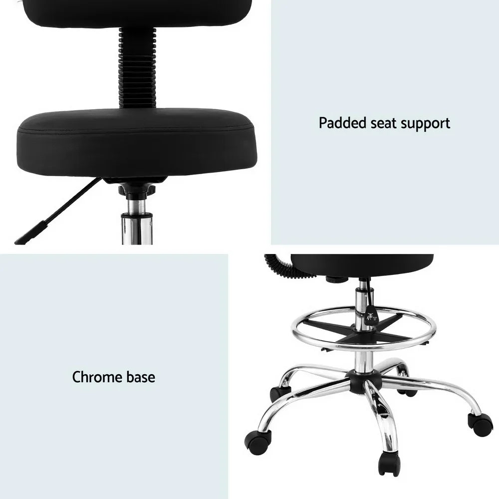 Artiss Office Chair Drafting Computer Standing Desk Chairs Ergonomic PU Black - Mekamart Australia