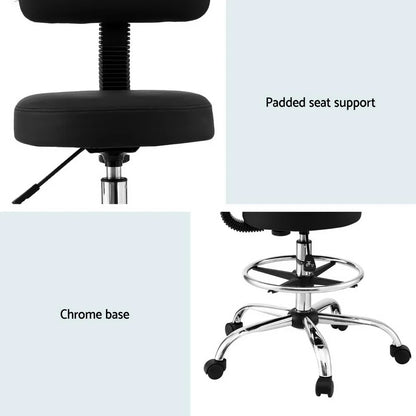 Artiss Office Chair Drafting Computer Standing Desk Chairs Ergonomic PU Black - Mekamart Australia
