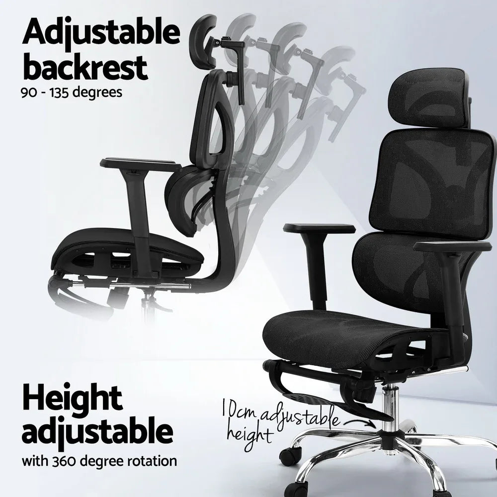 Artiss Ergonomic Office Chair Footrest Black - Mekamart Australia