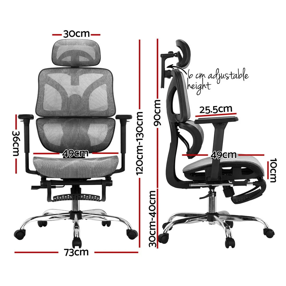 Artiss Ergonomic Office Chair Footrest Grey - Mekamart Australia