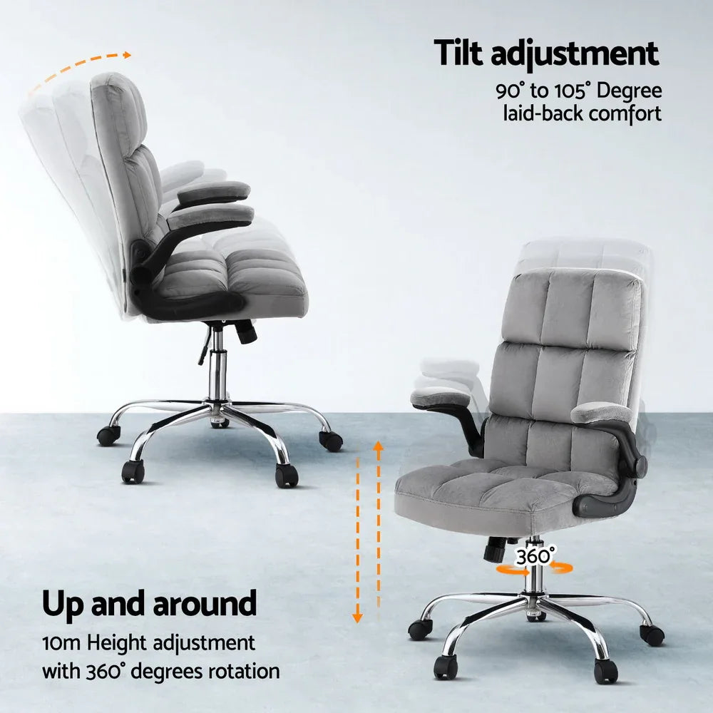 Artiss Office Chair Velvet Seat Racing Gaming Computer Desk Chairs Armrest Grey - Mekamart Australia