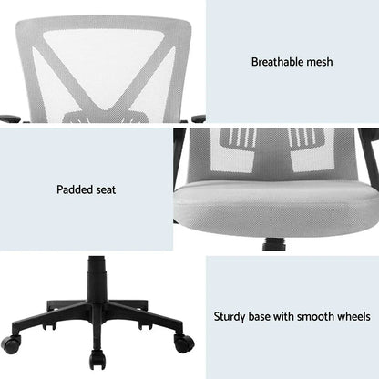 Artiss 2x Mesh Office Chair Mid Back Grey - Mekamart Australia