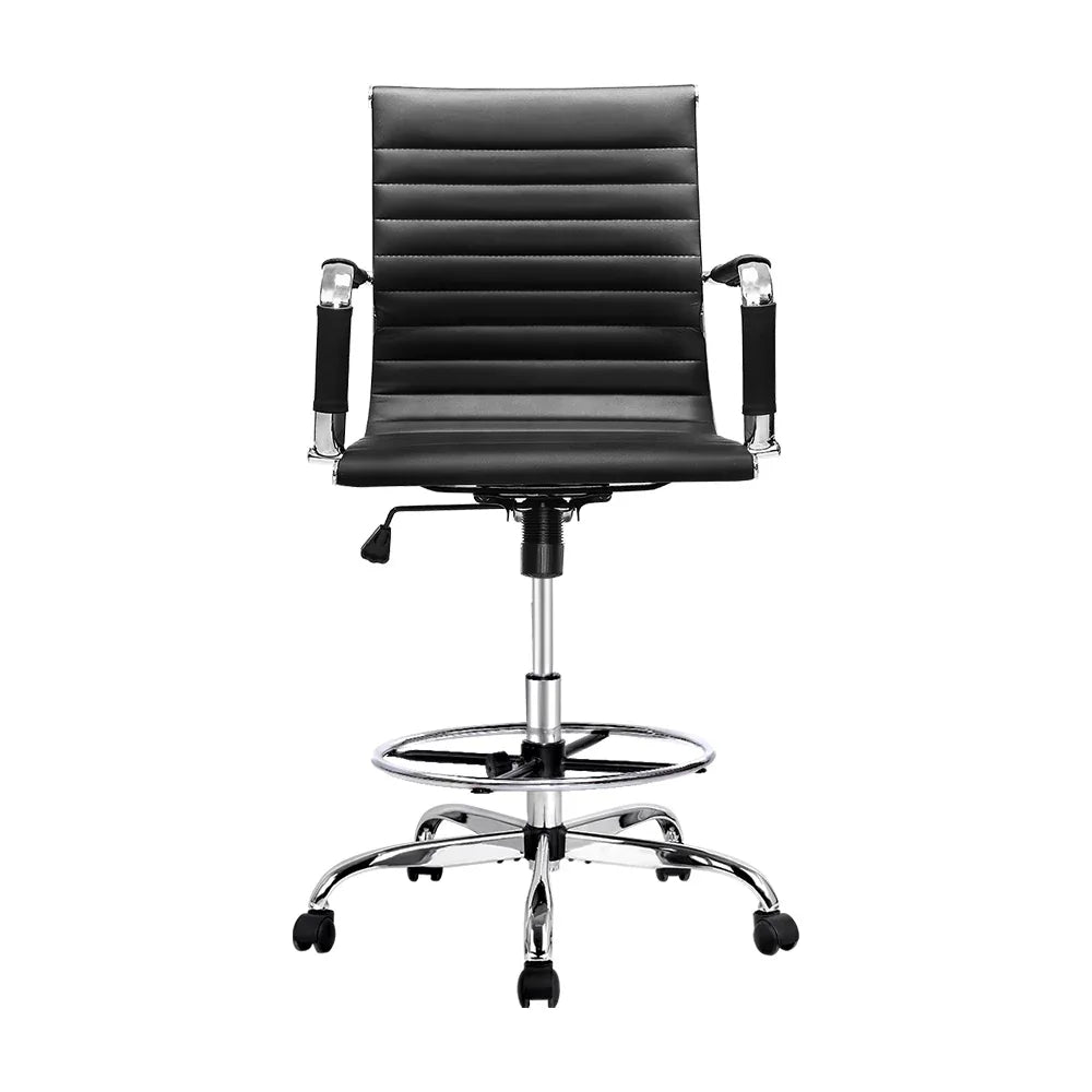 Artiss Office Chair Drafting Stool Leather Chairs Black - Mekamart Australia