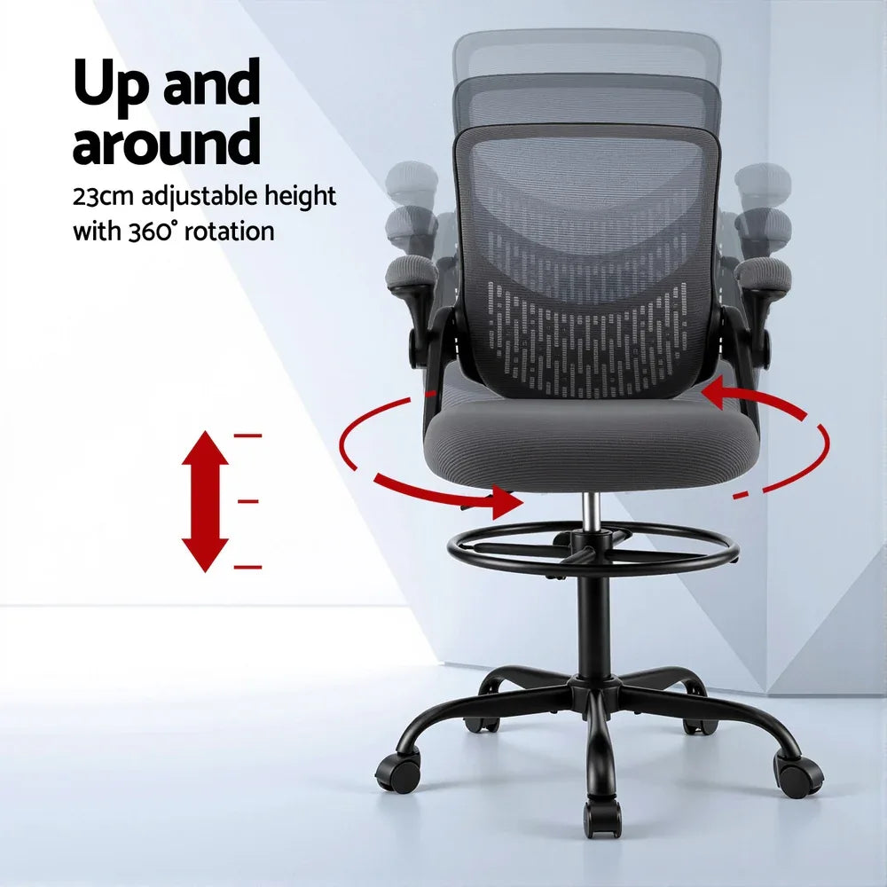 Artiss Office Chair Drafting Chairs Stool Computer Desk Studios Mesh Grey - Mekamart Australia