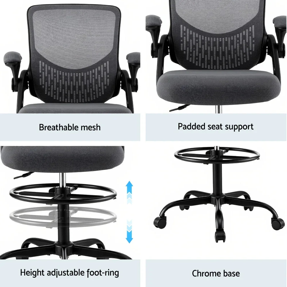 Artiss Office Chair Drafting Chairs Stool Computer Desk Studios Mesh Grey - Mekamart Australia