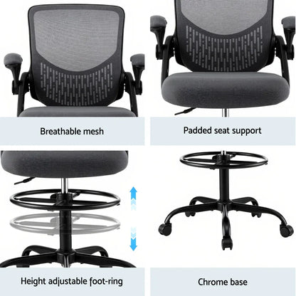 Artiss Office Chair Drafting Chairs Stool Computer Desk Studios Mesh Grey - Mekamart Australia