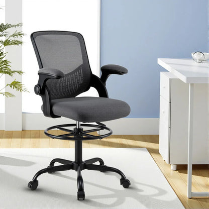 Artiss Office Chair Drafting Chairs Stool Computer Desk Studios Mesh Grey - Mekamart Australia