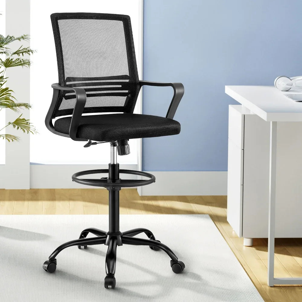 Artiss Office Chair Drafting Chairs Stool Computer Desk Studios Mesh Black - Mekamart Australia