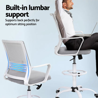 Artiss Office Chair Drafting Chairs Stool Computer Desk Studios Mesh White - Mekamart Australia