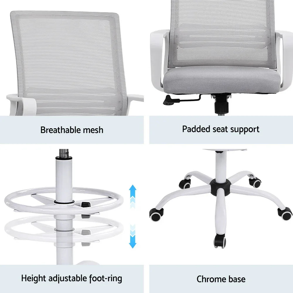 Artiss Office Chair Drafting Chairs Stool Computer Desk Studios Mesh White - Mekamart Australia
