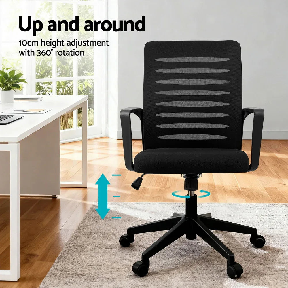Artiss Ergonomic Office Chair Mesh Computer Desk Chairs with Lumbar Support, Height Adjustment Swivel Chair Mid Back for Home Office Study, Black - Mekamart Australia