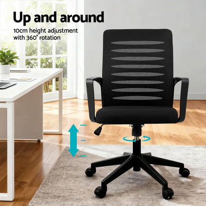 Artiss Ergonomic Office Chair Mesh Computer Desk Chairs with Lumbar Support, Height Adjustment Swivel Chair Mid Back for Home Office Study, Black - Mekamart Australia