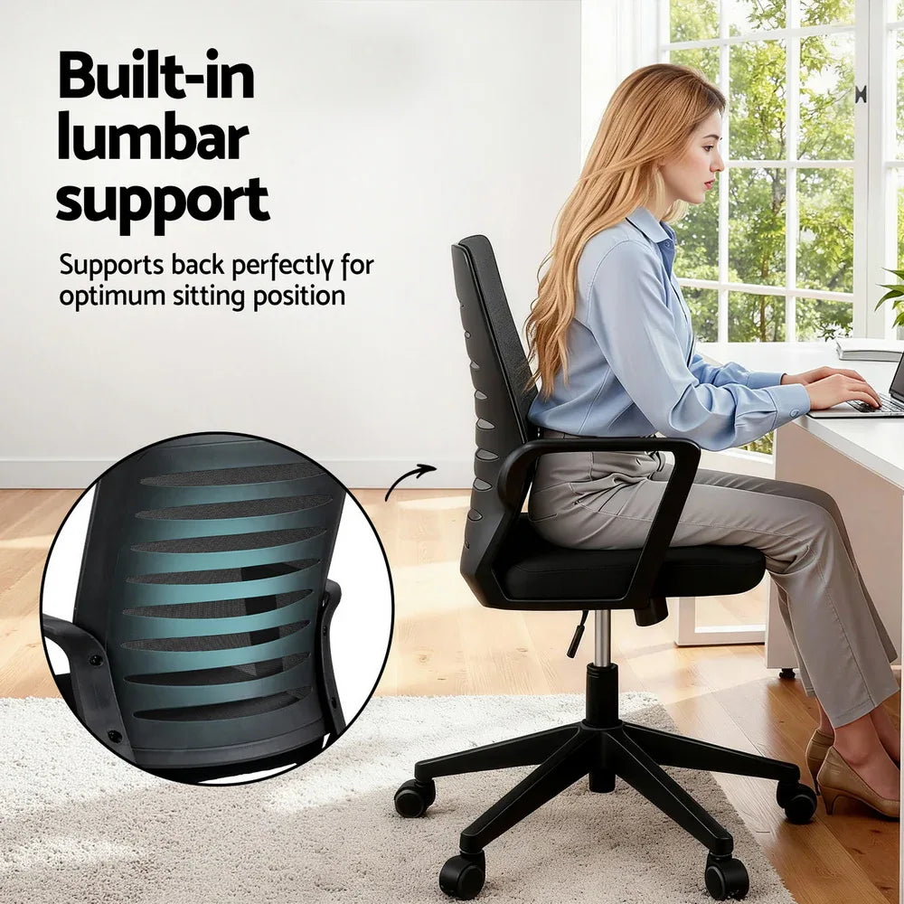 Artiss Ergonomic Office Chair Mesh Computer Desk Chairs with Lumbar Support, Height Adjustment Swivel Chair Mid Back for Home Office Study, Black - Mekamart Australia