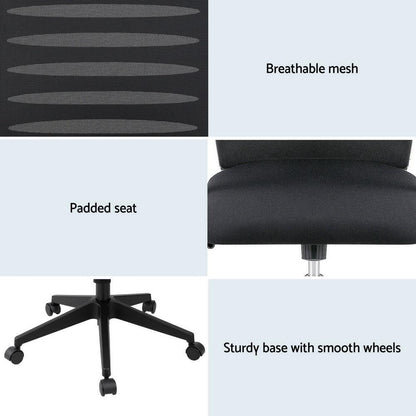 Artiss Ergonomic Office Chair Mesh Computer Desk Chairs with Lumbar Support, Height Adjustment Swivel Chair Mid Back for Home Office Study, Black - Mekamart Australia