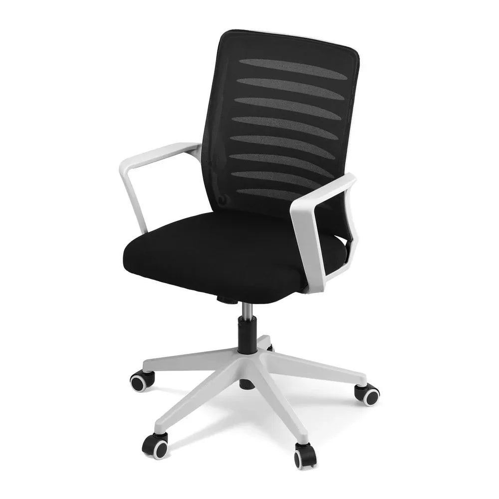Artiss Ergonomic Office Chair Mesh Computer Desk Chairs with Lumbar Support, Height Adjustment Swivel Chair Mid Back for Home Office Study, Black and White - Mekamart Australia
