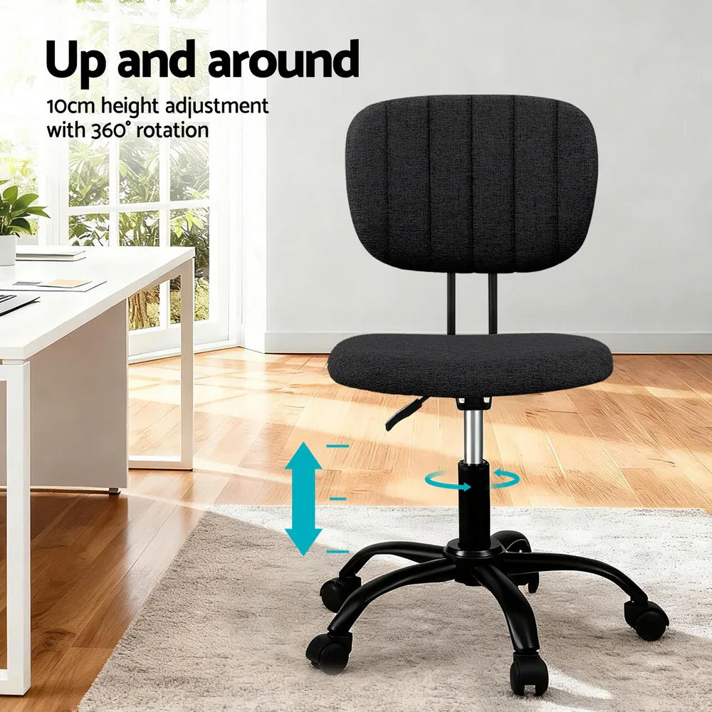 Artiss Armless Office Chair with Wheels, Ergonomic 360° Swivel Home Office Desk Chair, Height Adjustable Computer Task Chair with Fabric Back and Seat for Small Space, Black - Mekamart Australia