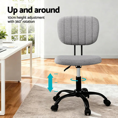 Artiss Armless Office Chair with Wheels, Ergonomic 360° Swivel Home Office Desk Chair, Height Adjustable Computer Task Chair with Fabric Back and Seat for Small Space, Grey - Mekamart Australia