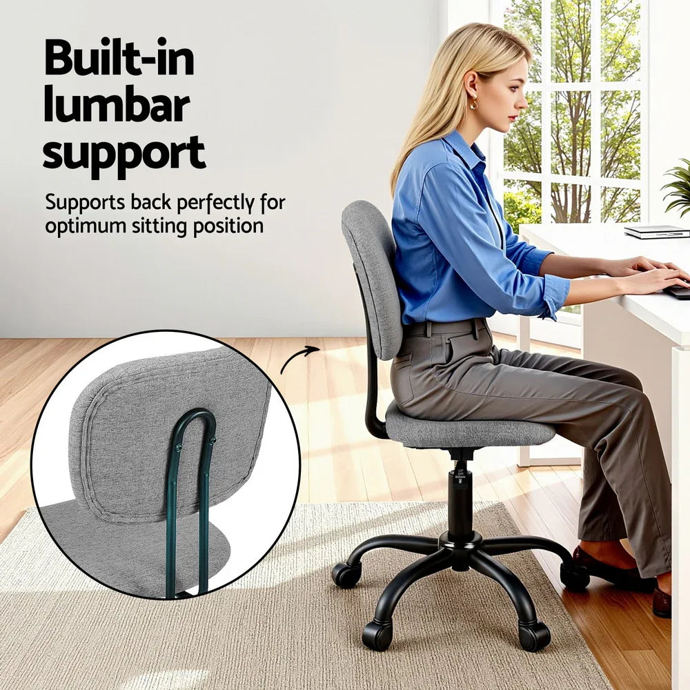 Artiss Armless Office Chair with Wheels, Ergonomic 360° Swivel Home Office Desk Chair, Height Adjustable Computer Task Chair with Fabric Back and Seat for Small Space, Grey - Mekamart Australia