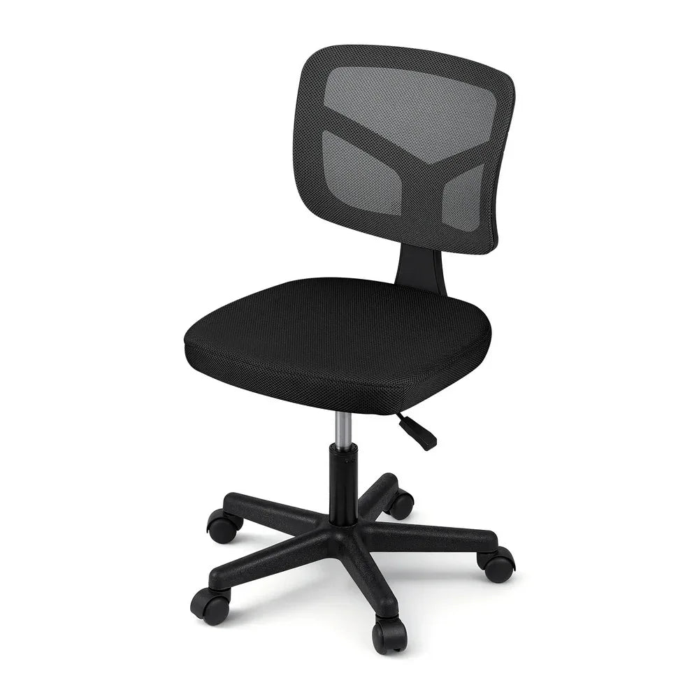 Artiss Armless Office Chair with Wheels, Ergonomic 360° Swivel Home Office Desk Chair, Height Adjustable Computer Task Chair with Fabric Back and Seat for Small Space, Black - Mekamart Australia
