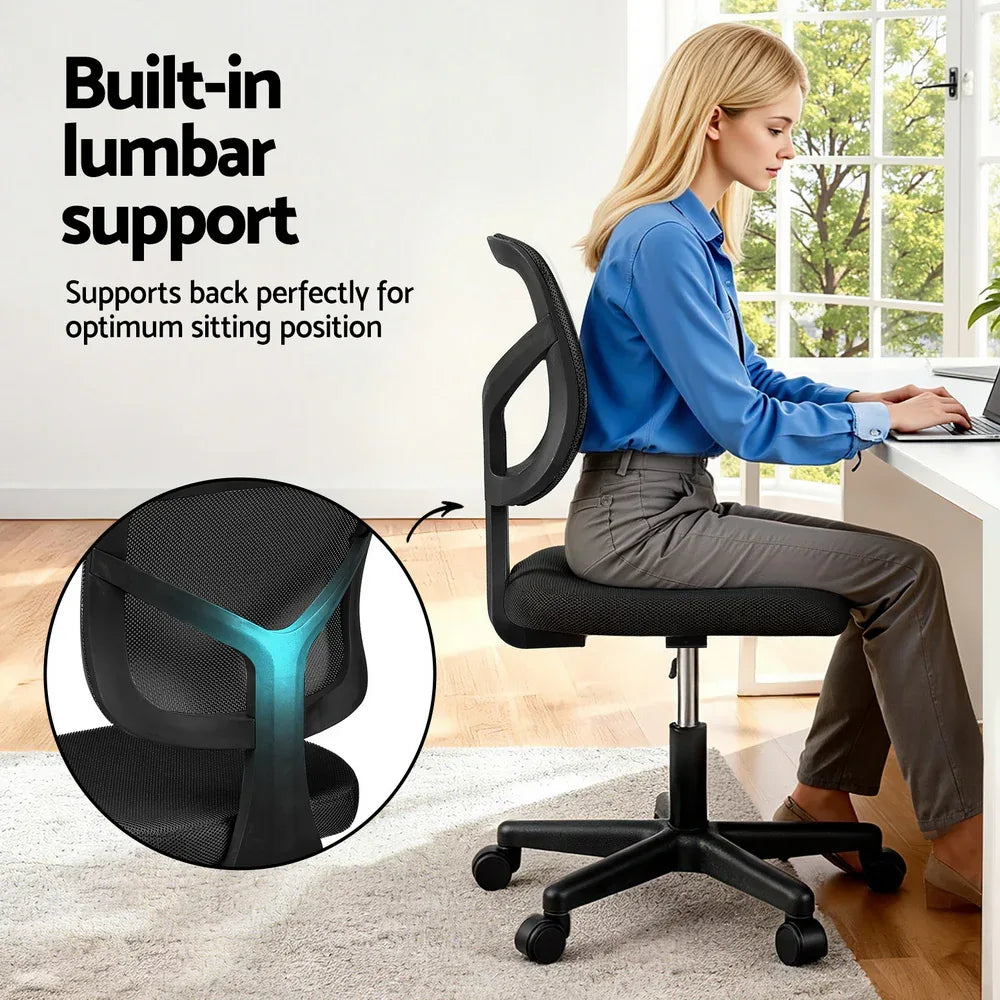 Artiss Armless Office Chair with Wheels, Ergonomic 360° Swivel Home Office Desk Chair, Height Adjustable Computer Task Chair with Fabric Back and Seat for Small Space, Black - Mekamart Australia