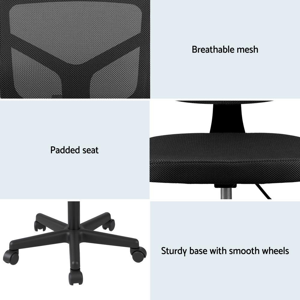 Artiss Armless Office Chair with Wheels, Ergonomic 360° Swivel Home Office Desk Chair, Height Adjustable Computer Task Chair with Fabric Back and Seat for Small Space, Black - Mekamart Australia