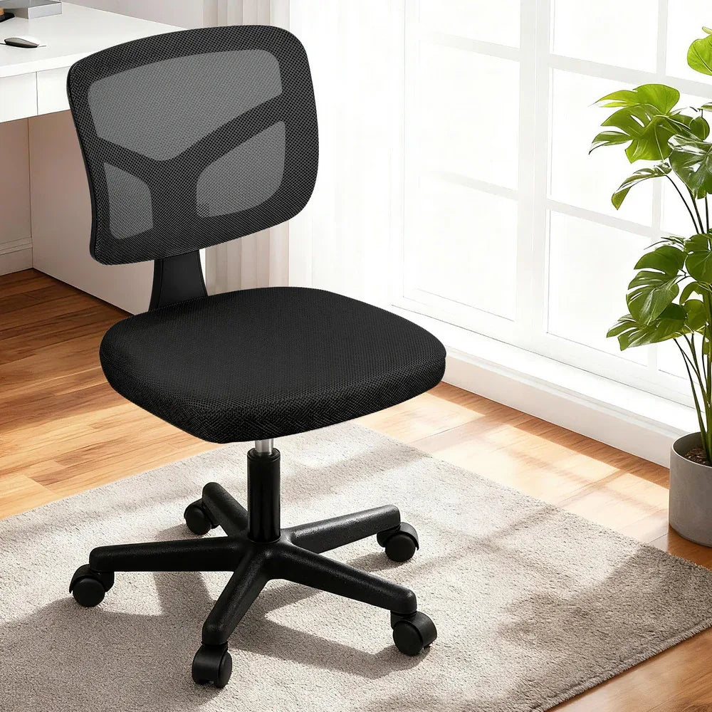 Artiss Armless Office Chair with Wheels, Ergonomic 360° Swivel Home Office Desk Chair, Height Adjustable Computer Task Chair with Fabric Back and Seat for Small Space, Black - Mekamart Australia