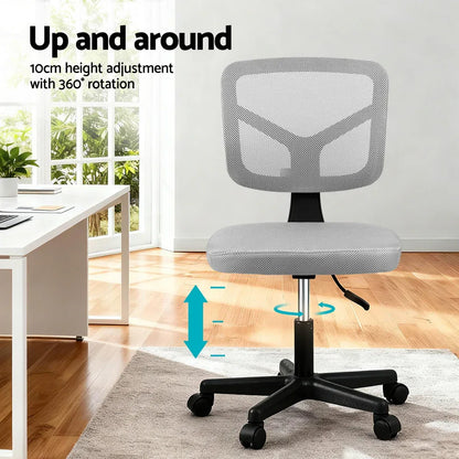 Artiss Armless Office Chair with Wheels, Ergonomic 360° Swivel Home Office Desk Chair, Height Adjustable Computer Task Chair with Fabric Back and Seat for Small Space, Grey - Mekamart Australia