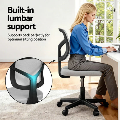 Artiss Armless Office Chair with Wheels, Ergonomic 360° Swivel Home Office Desk Chair, Height Adjustable Computer Task Chair with Fabric Back and Seat for Small Space, Grey - Mekamart Australia
