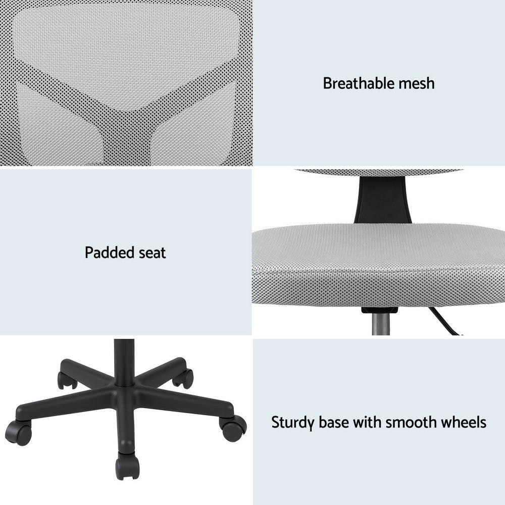 Artiss Armless Office Chair with Wheels, Ergonomic 360° Swivel Home Office Desk Chair, Height Adjustable Computer Task Chair with Fabric Back and Seat for Small Space, Grey - Mekamart Australia