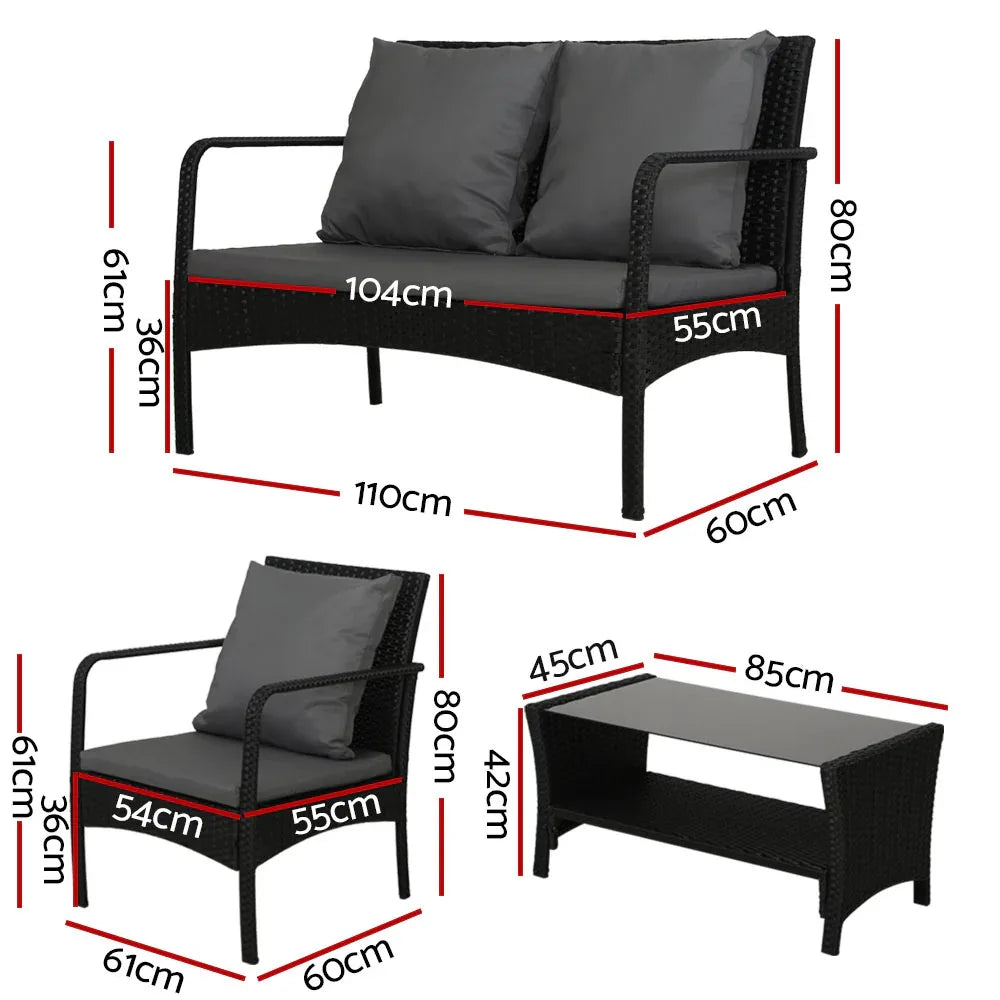 Gardeon Outdoor Sofa Set Lounge Setting Wicker Table and Chairs Garden Patio Furniture - Mekamart Australia