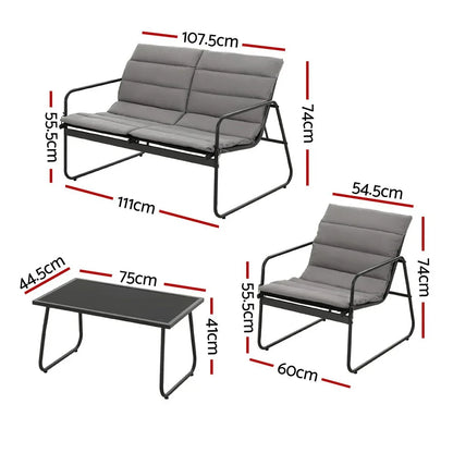 Gardeon 4PCS Outdoor Sofa Set Table and Chairs Cushion textilene Patio Furniture - Mekamart Australia